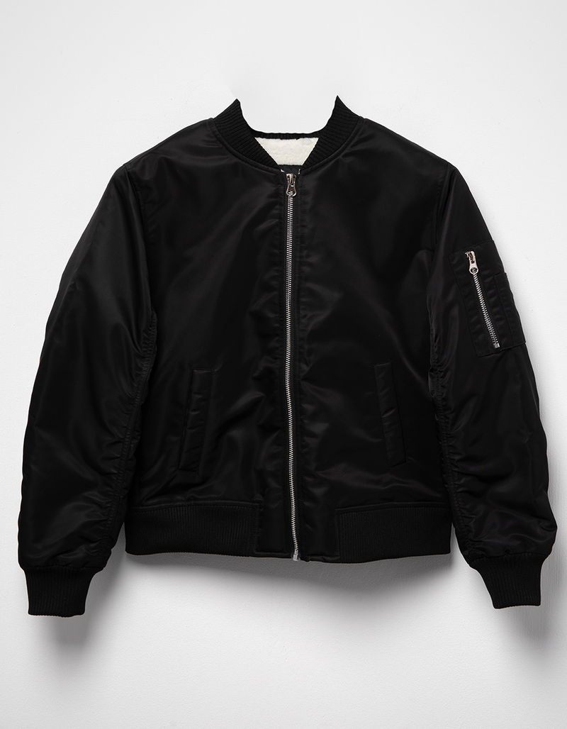 RSQ Girls Satin Sherpa Bomber Jacket image number 1