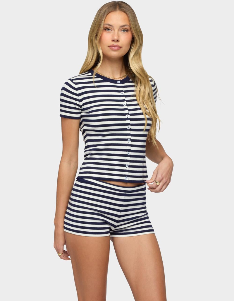 EDIKTED Irena Striped Button Up Knit Top image number 1