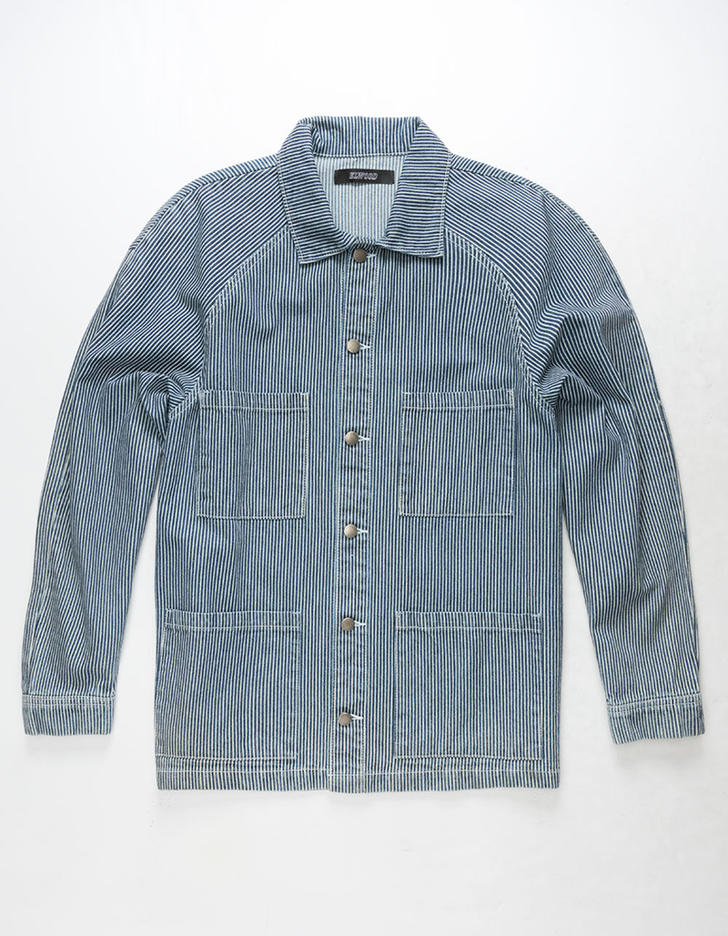 ELWOOD Indigo Pinstripe Mens Denim Chore Jacket image number 0
