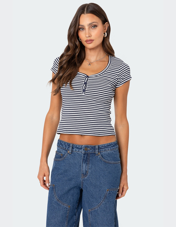 EDIKTED Kady Striped Henley Tee Primary Image