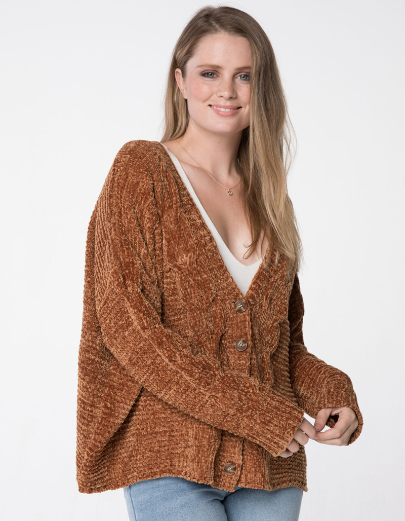 RSQ V-Neck Chenille Cinnamon Womens Cardigan image number 0