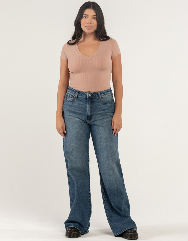 FULL TILT Essentials Womens V Neck Rib Tee image number 3