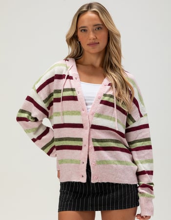 FULL TILT Womens Stripe Button Up Hooded Sweater Alternative Image