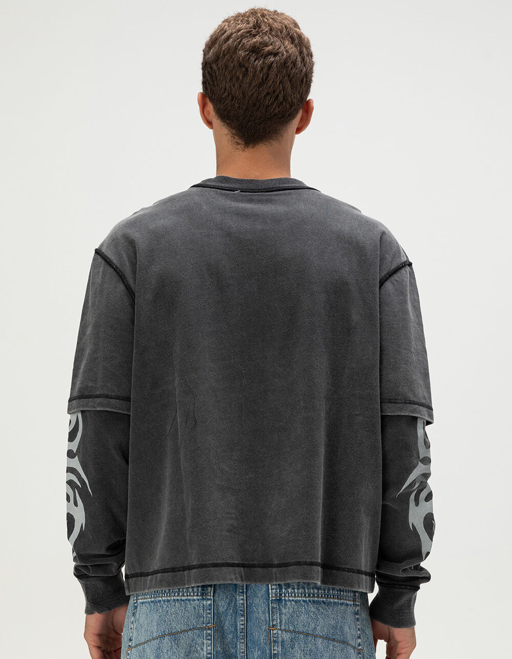 RSQ Mens Long Sleeve Boxy 2fer Tee - BLACK | Tillys