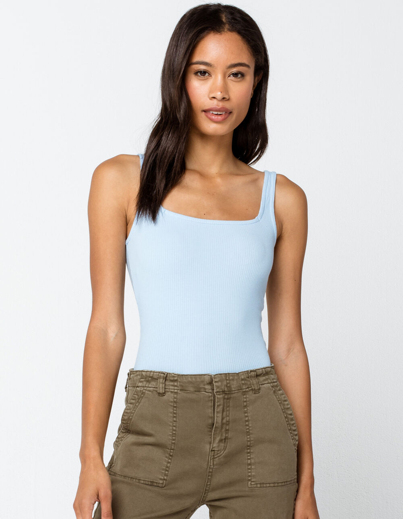 SKY AND SPARROW Sleeveless Square Neck Womens Light Blue Bodysuit image number 1