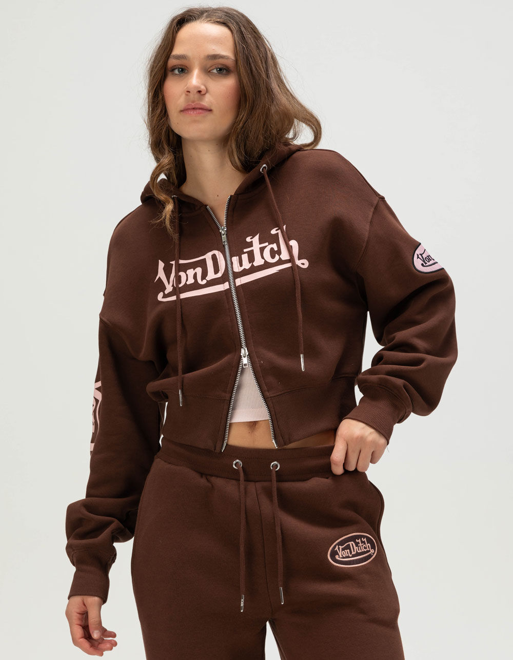 VON DUTCH Logo Womens Zip-Up Hoodie - BROWN | Tillys