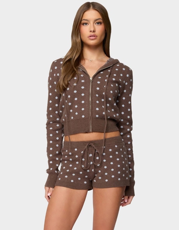EDIKTED Kenny Polka Dot Knit Zip Up Hooded Cardigan Primary Image