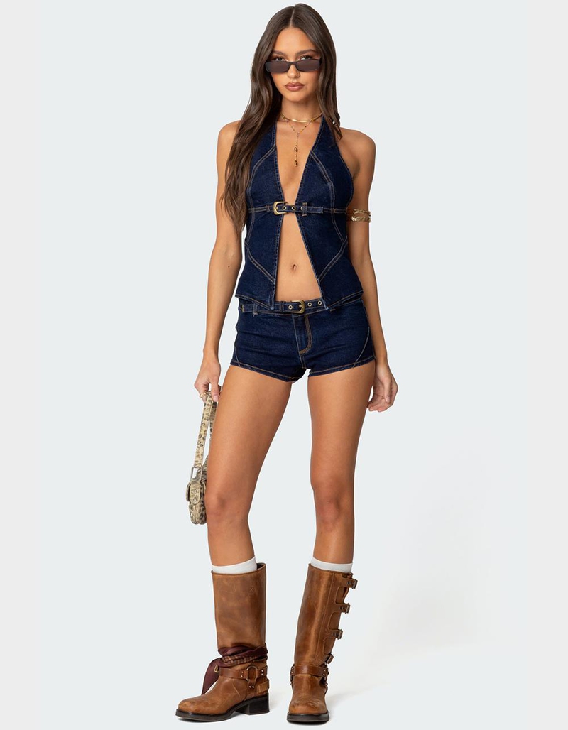 EDIKTED Ciel Low Rise Denim Micro Shorts image number 1