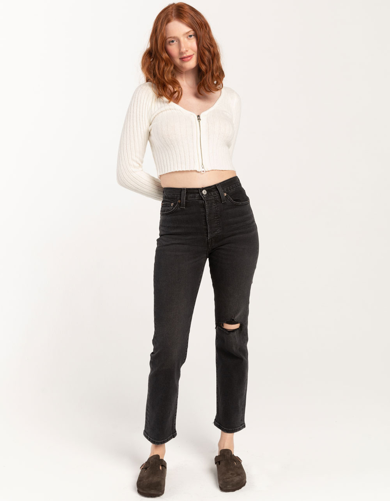 SAY WHAT? Zip V-Neck Womens Sweater image number 1