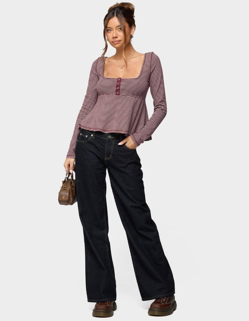 EDIKTED Sare Striped Babydoll Henley Top image number 4