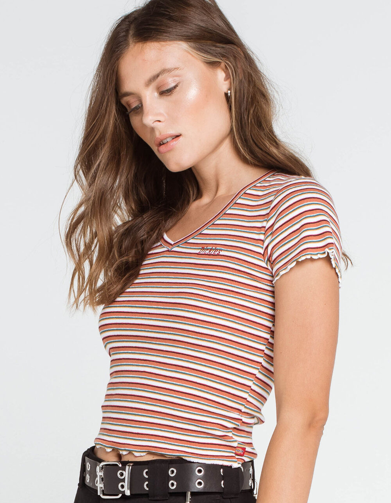 DICKIES Stripe V Neck Womens Baby Tee image number 1