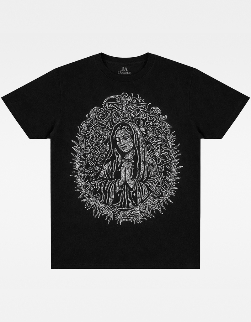 LA FAMILIA Mother Mary Rhinestone Mens Heavyweight Boxy Tee image number 0