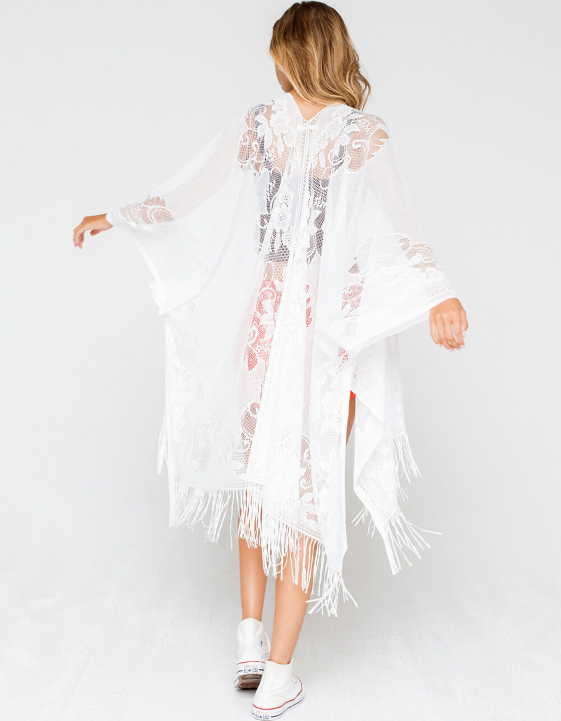 Lace Fringe White Kimono image number 1