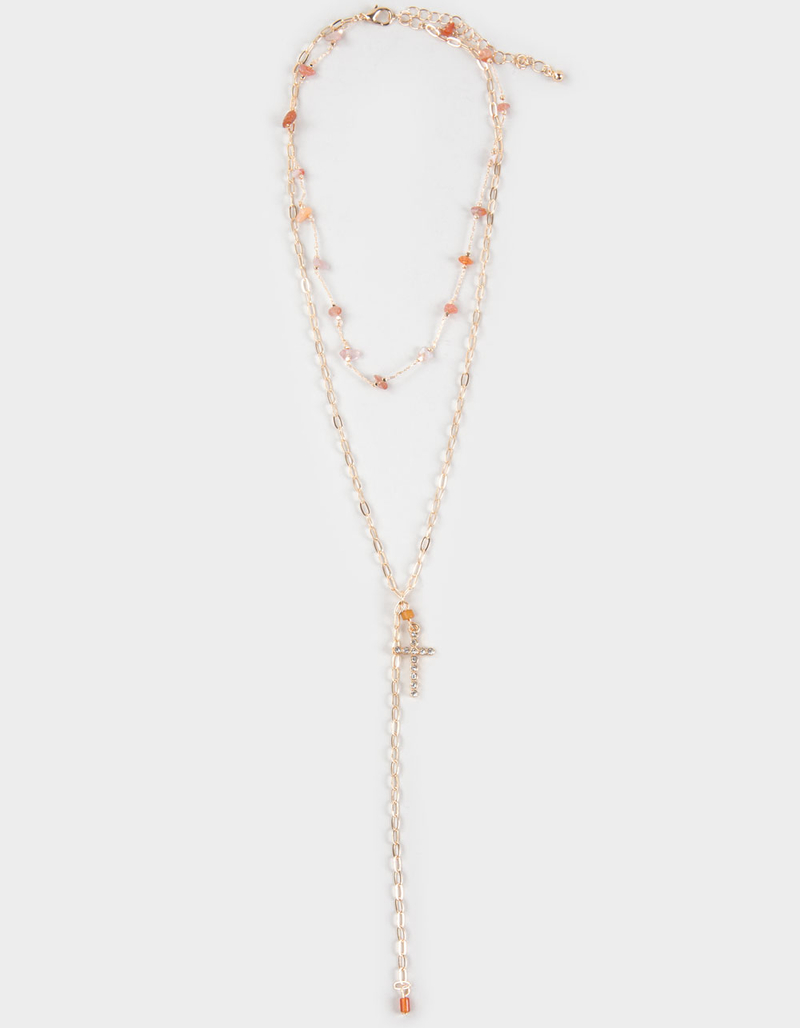 FULL TILT Layered Cross/Crystal Y Necklace image number 0
