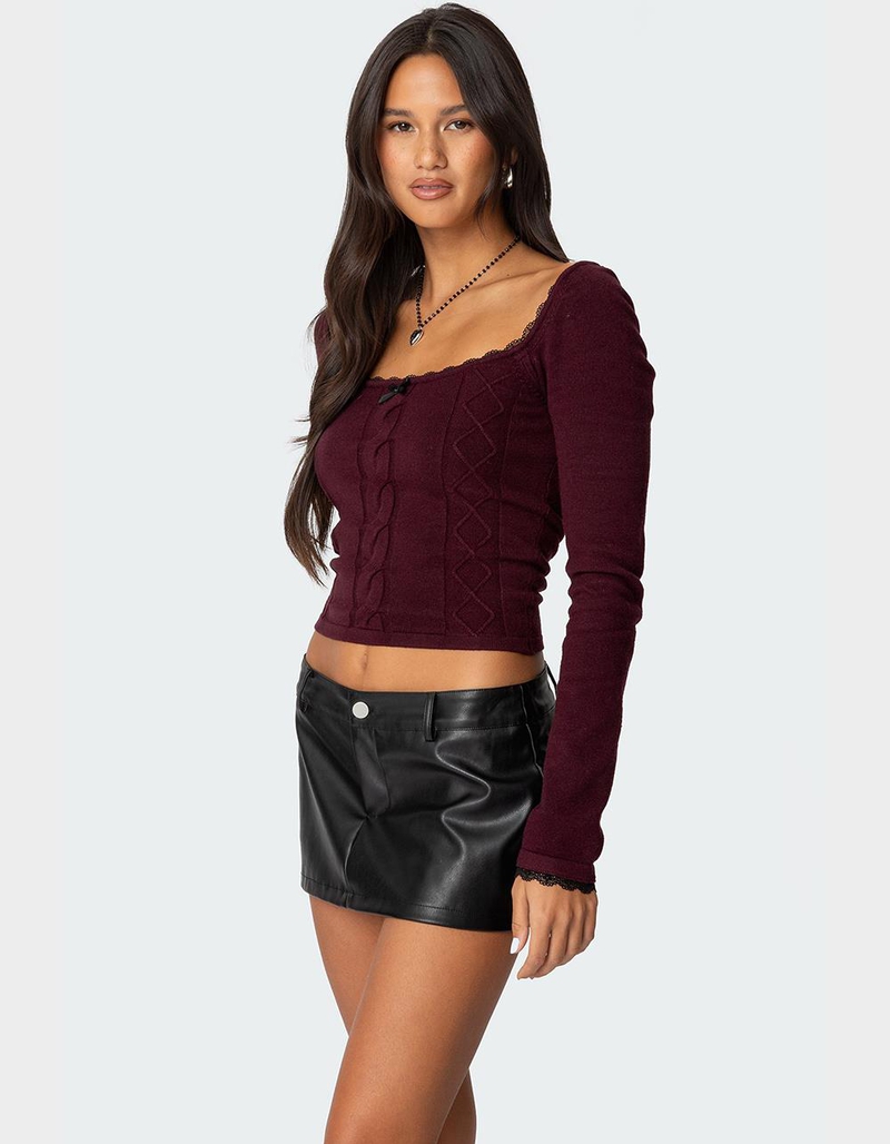 EDIKTED Ansley Lacey Cable Knit Top image number 2