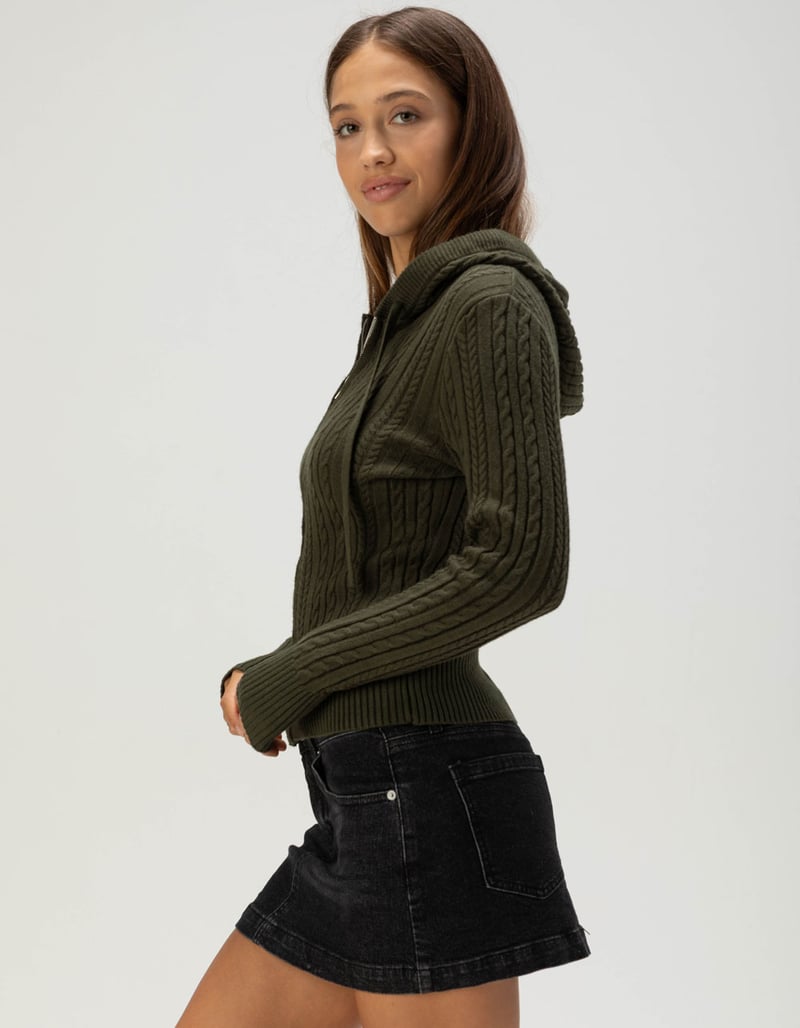 MADDEN GIRL Womens Cable Zip-Up Hoodie image number 2
