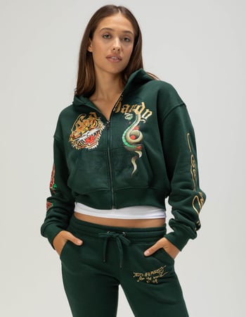 ED HARDY Snake Rose Womens Zip-Up Hoodie Alternative Image