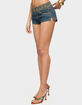 EDIKTED Zera Embroidered Denim Micro Shorts image number 2