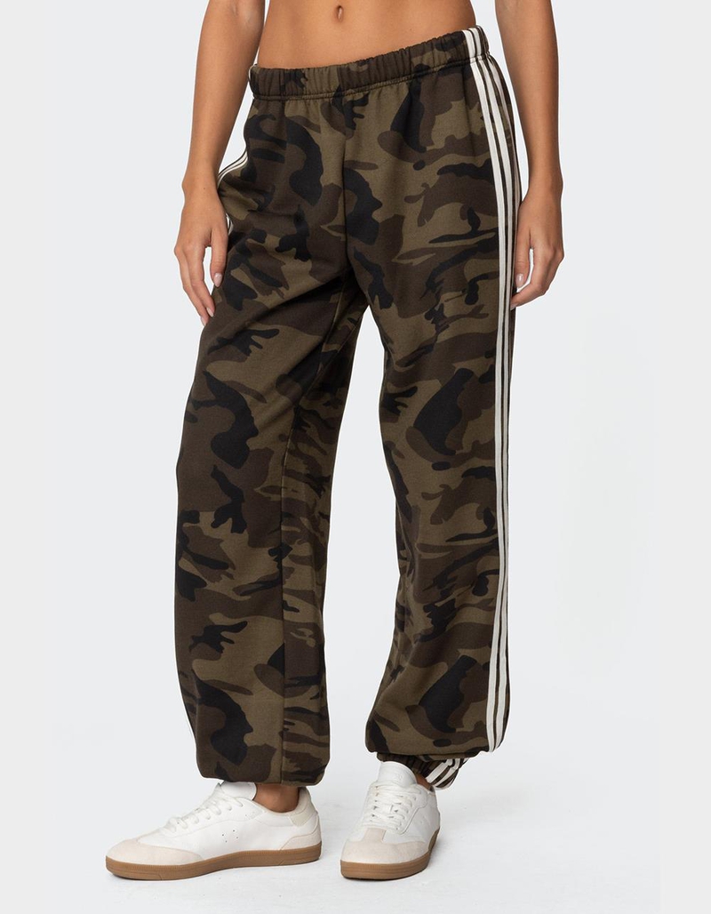EDIKTED Camo Contrast Striped Sweatpants image number 0