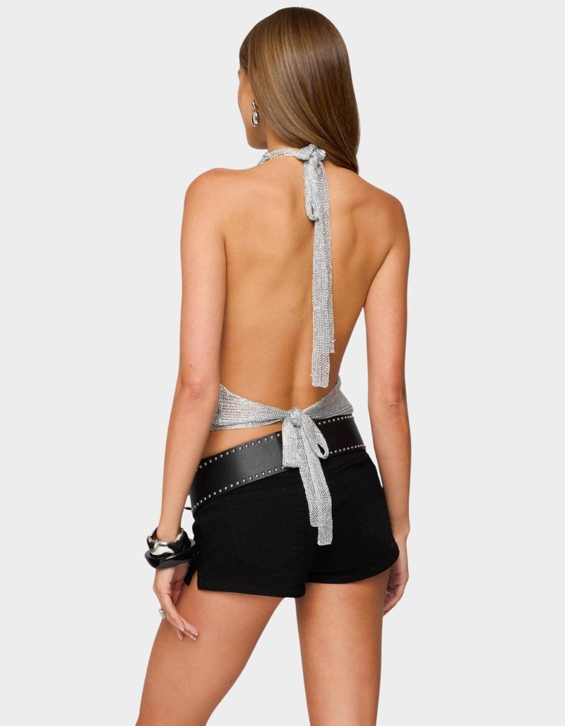EDIKTED Shiny Knit Cowl Neck Backless Top image number 2