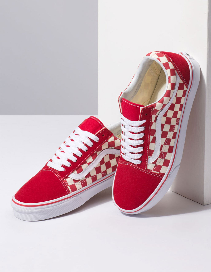 VANS Primary Check Old Skool Racing Red & White Shoes image number 3