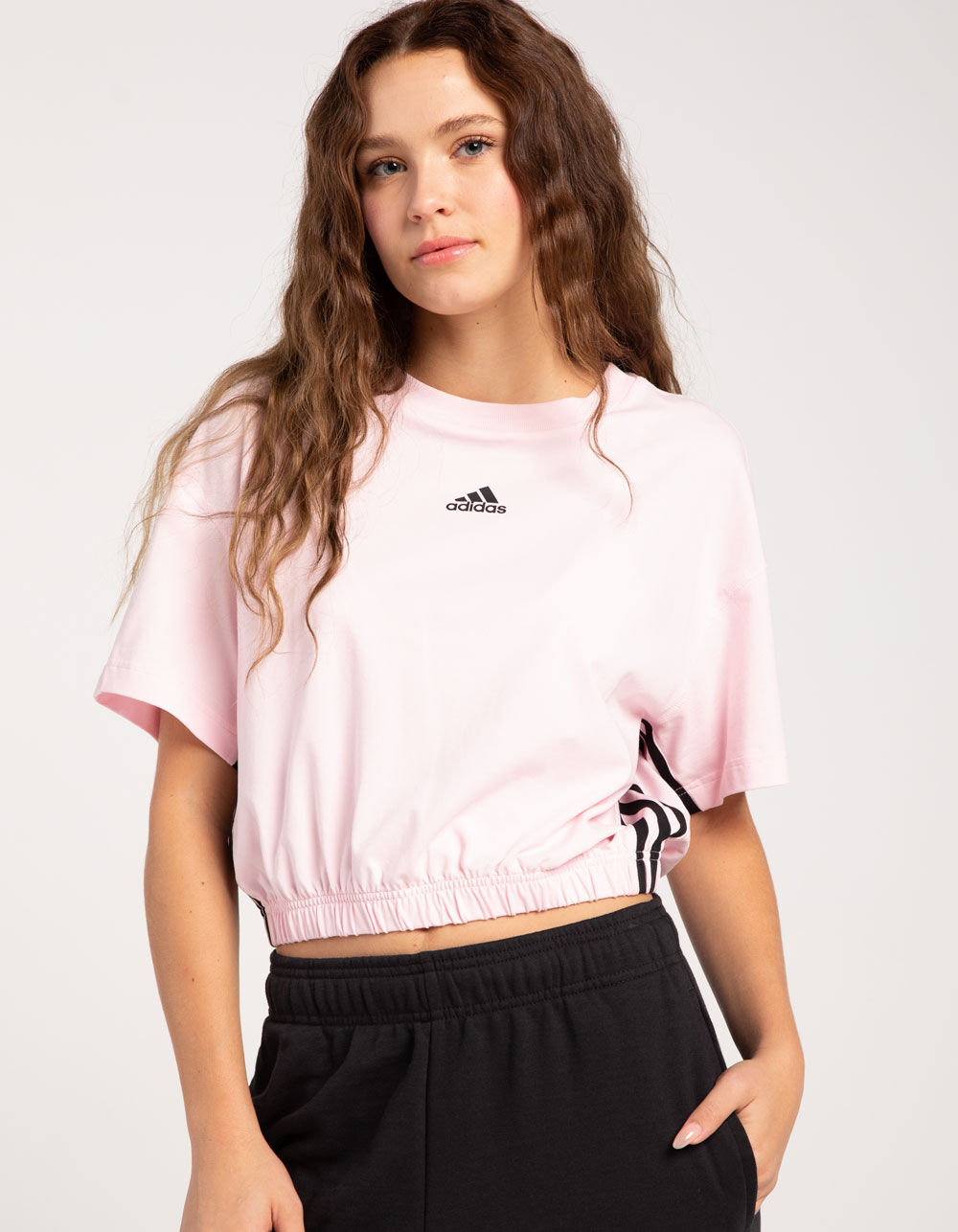 adidas 3 stripe tee pink