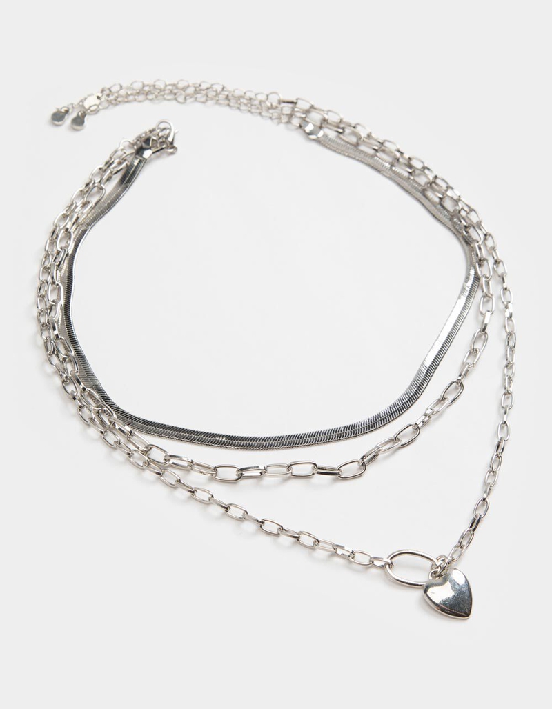 FULL TILT 3 Pack Serpent/Oval/Heart Drop Chain Necklaces image number 0