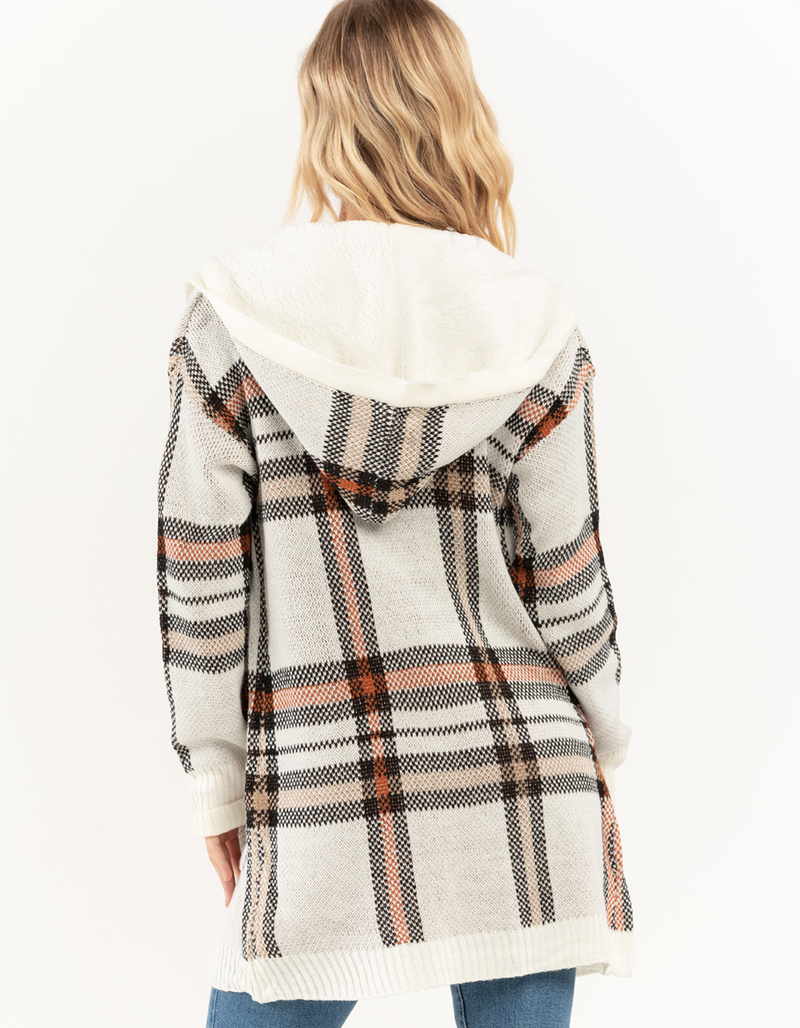 ALMOST FAMOUS Plaid Sherpa Hooded Cardigan image number 2