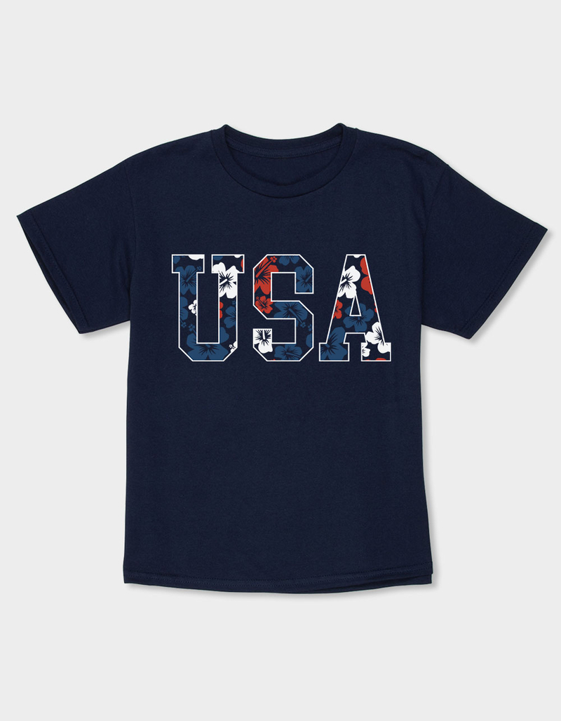 USA Hibiscus Outline Unisex Kids Tee image number 0