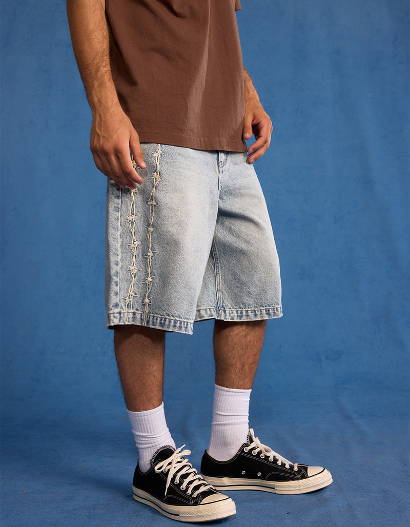 RSQ Barbed Wire Embroidered Mens Baggy Jorts image number 3