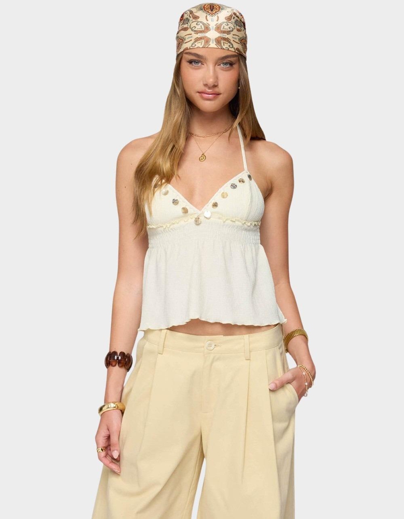 EDIKTED Textured Iridescent Babydoll Halter Top image number 0