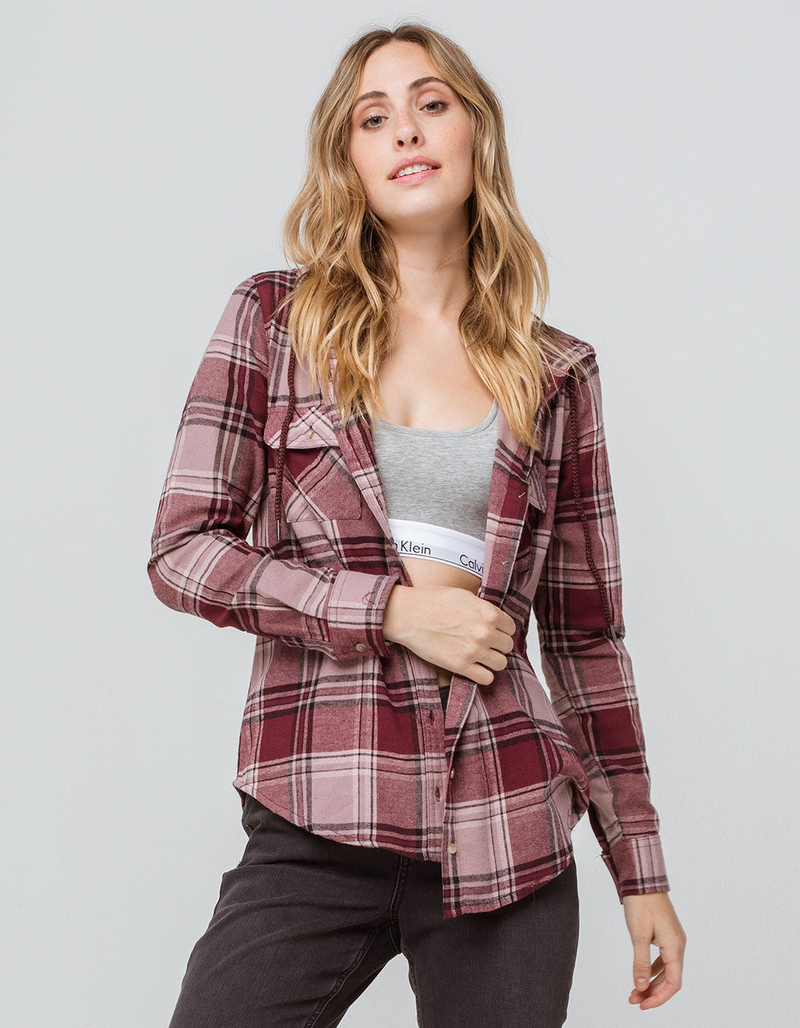 DESTINED Hooded Mauve Womens Flannel Shirt image number 0