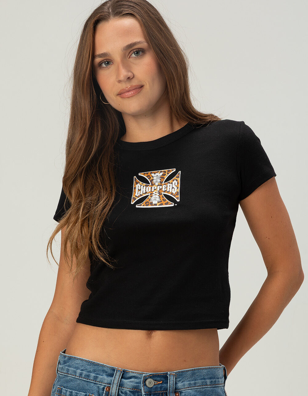 WEST COAST CHOPPERS Leopard Fill Womens Baby Tee - BLACK | Tillys