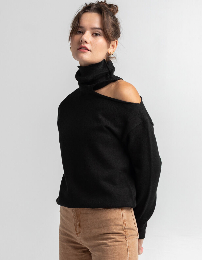 LUSH Cutout Shoulder Turtleneck Womens Sweater image number 1