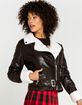ASHLEY Vegan Leather Sherpa Lined Womens Moto Jacket image number 2