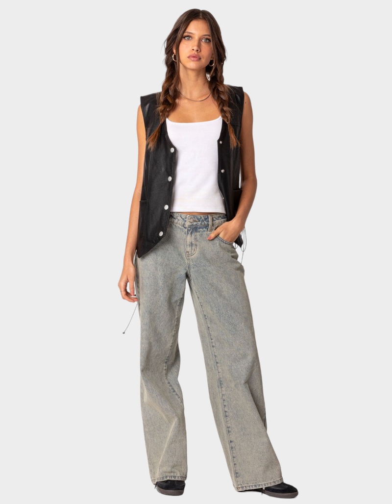 EDIKTED Kara Faux Leather Lace Up Vest image number 4