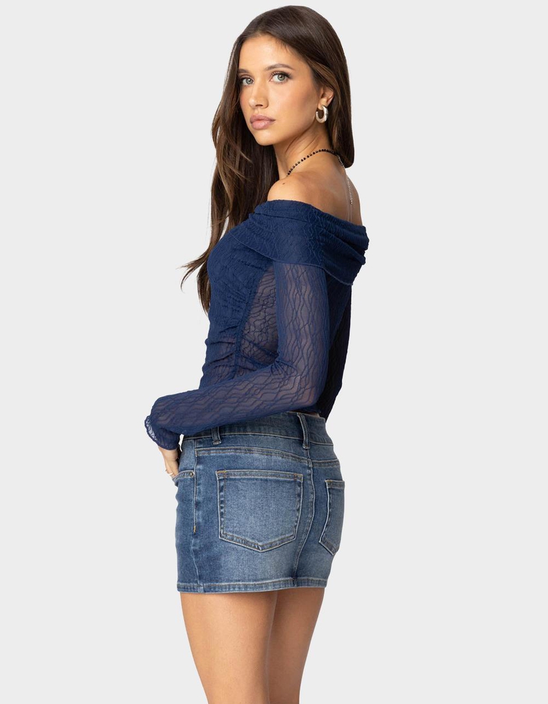 EDIKTED Drawstring Fold Over Sheer Top image number 4