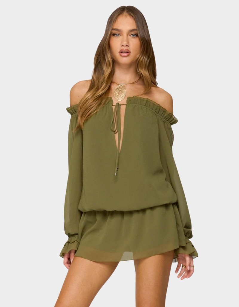 EDIKTED Delphine Off Shoulder Chiffon Romper image number 0