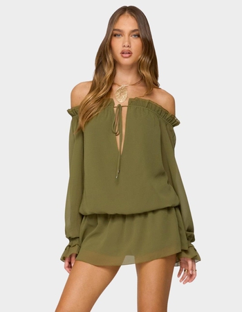 EDIKTED Delphine Off Shoulder Chiffon Romper Primary Image
