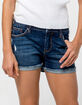 RSQ Malibu Cuff Dark Wash Girls Ripped Denim Shorts image number 3