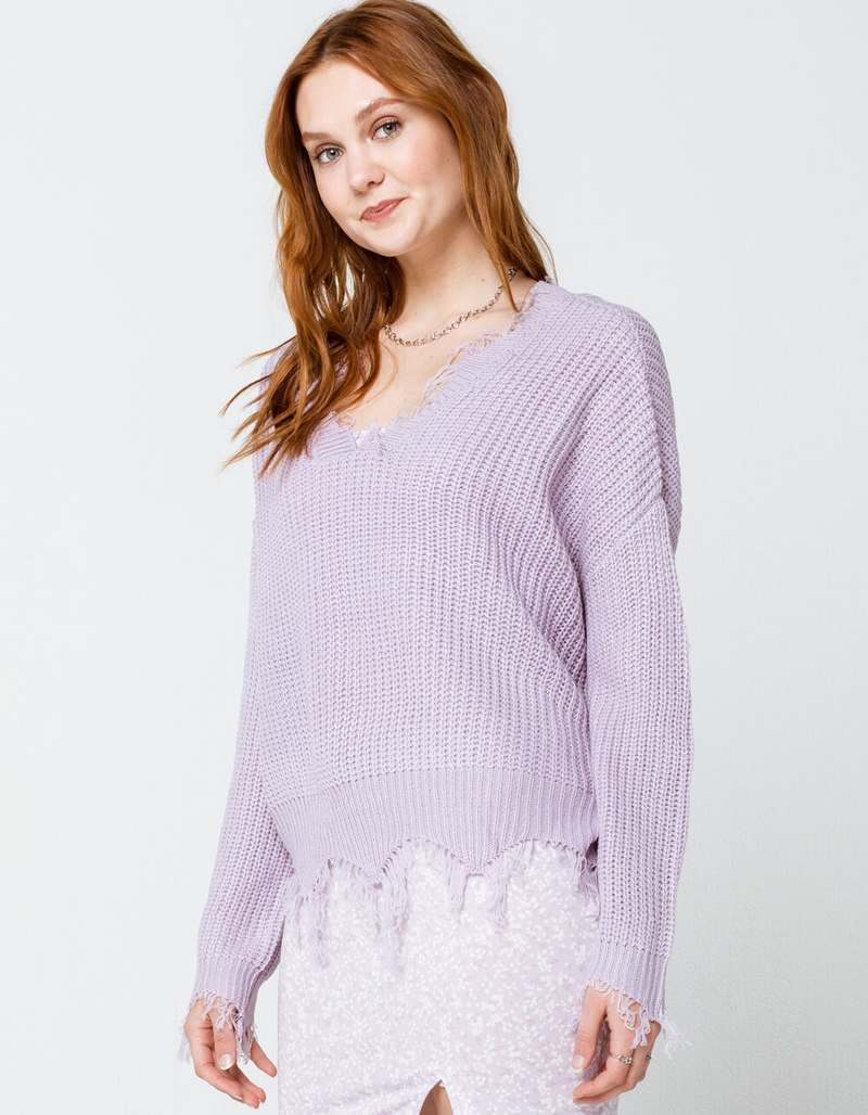 POLLY & ESTHER Raw Edge Womens Lavender Sweater image number 1