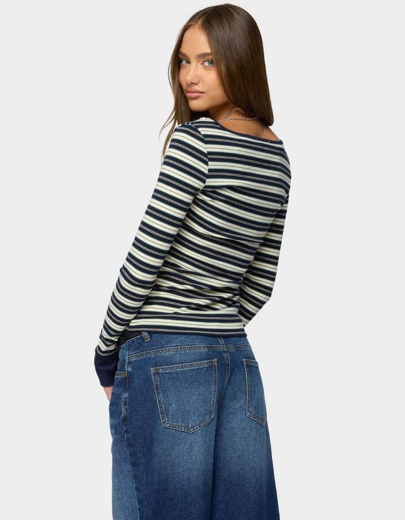 EDIKTED Jaida Striped Henley Top image number 2