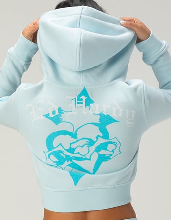 ED HARDY Blue Leopard Womens Zip-Up Rhinestone Hoodie Alternative Image