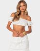 EDIKTED Skye Off Shoulder Eyelet Crop Top image number 1