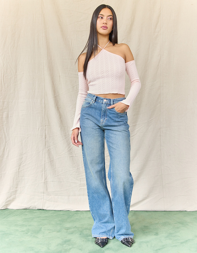 WEST OF MELROSE Long Sleeve Off The Shoulder Y Neck Open Knit Womens Sweater image number 4