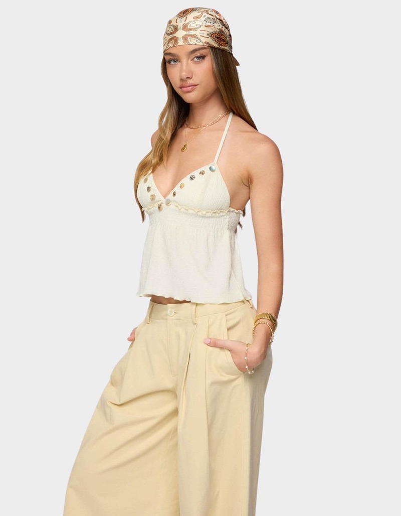 EDIKTED Textured Iridescent Babydoll Halter Top image number 1
