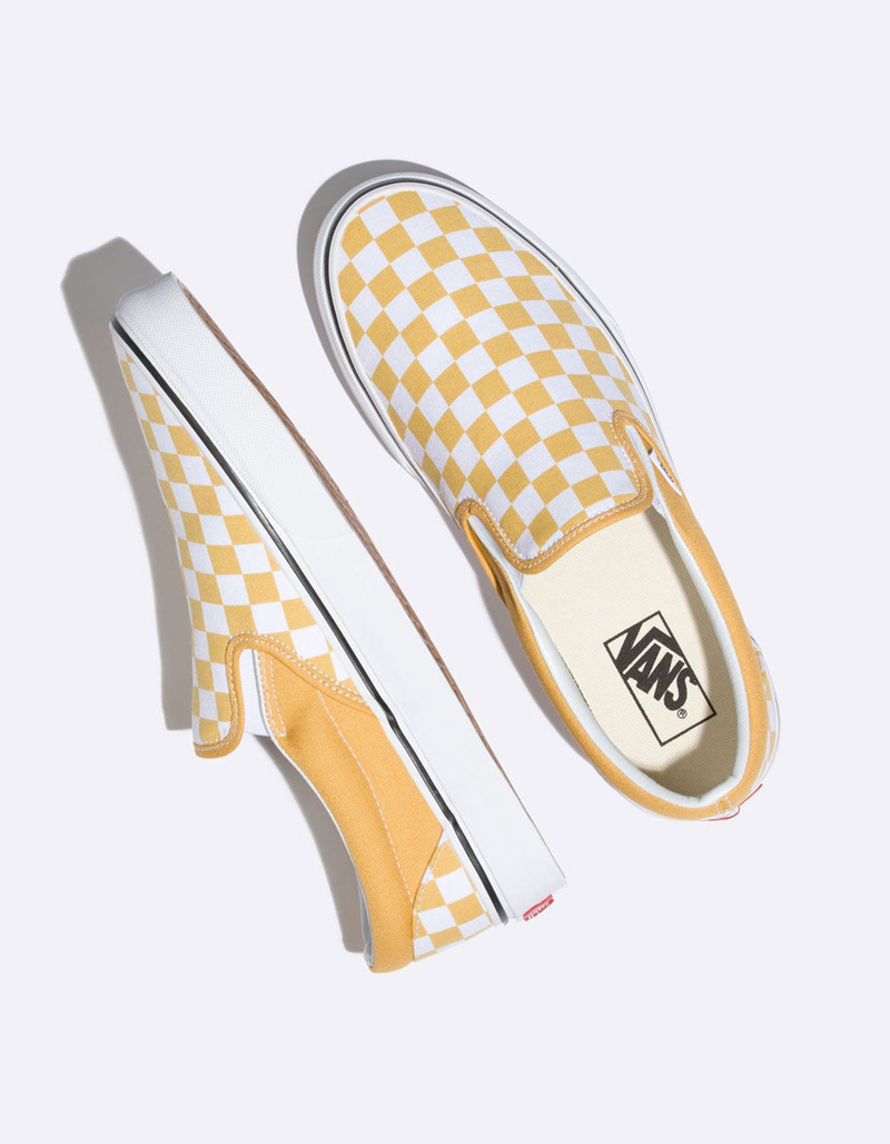 VANS Checkerboard Classic Slip-On Ochre & True White Shoes image number 2
