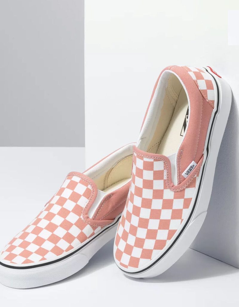 VANS Checkerboard Classic Slip-On Womens Rose Dawn & White Shoes image number 3
