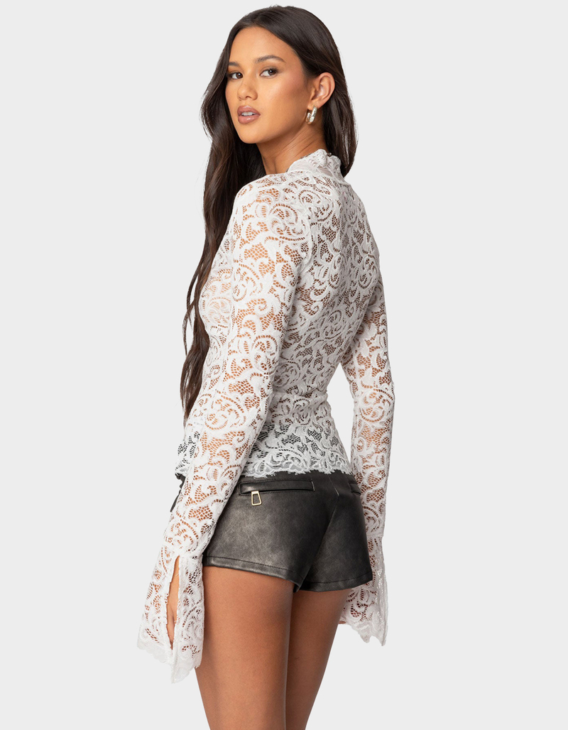 EDIKTED Sheer Lace Bell Sleeve Top image number 4