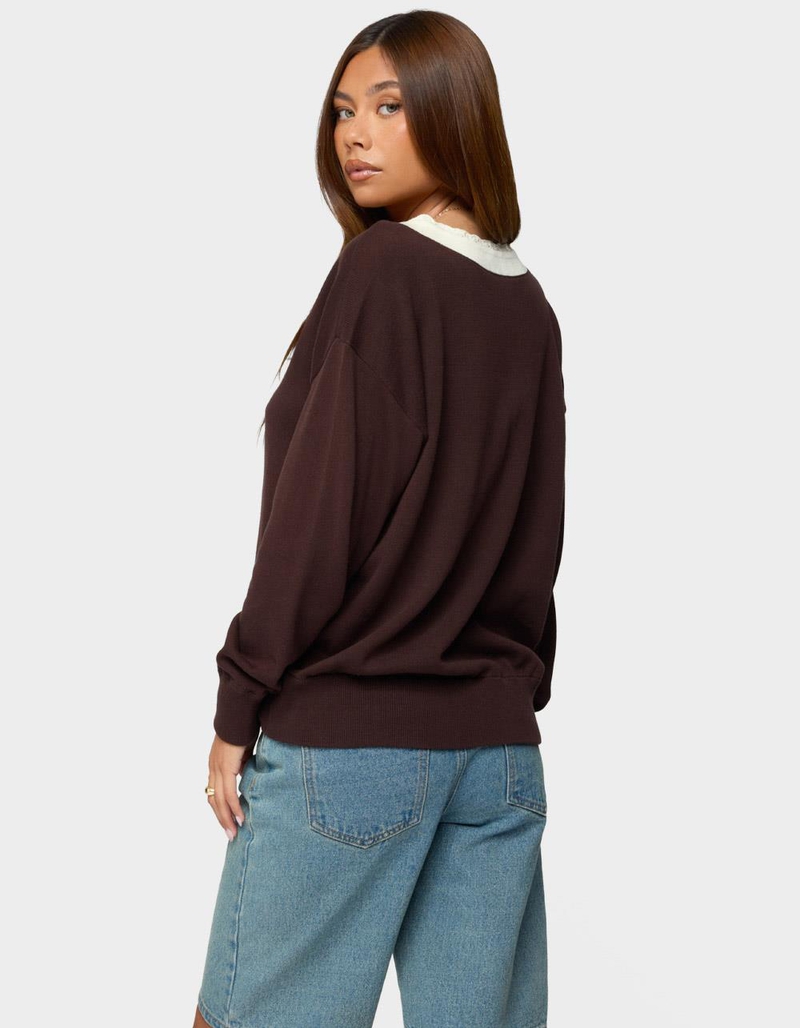 EDIKTED Marie Contrast Lacey V-Neck Sweater image number 2